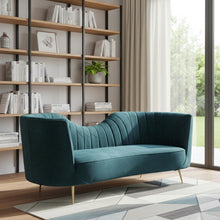 Load image into Gallery viewer, Velvet Curved Sofa With Silver Legs - Green