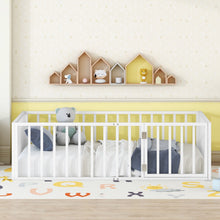 Load image into Gallery viewer, Metal Floor Bed Frame With Fence And Door
