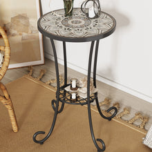 Load image into Gallery viewer, Ceramic Tile And Iron Patio Side Table With Shelf