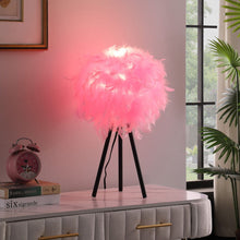 Load image into Gallery viewer, Tripod Table Lamp With Pink Faux Feather Shade - Black