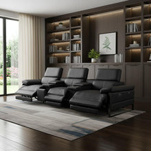 Load image into Gallery viewer, Top Grain Leather Reclining Metal USB Sofa (720342) - Black