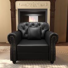 Load image into Gallery viewer, Sofa With Nailhead Trim And Rolled Armrests, Includes 1 Pillow - Black