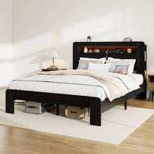 Load image into Gallery viewer, Wood Platform Bed Frame With Storage LED Light Headboard & USB