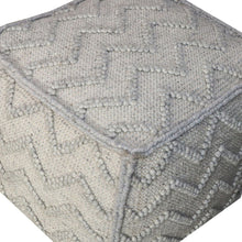 Load image into Gallery viewer, Wool Cotton Blend Cube Chevron Pouf Ottoman - Gray