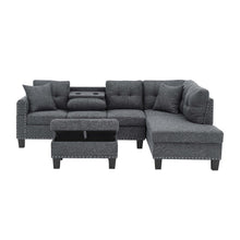 Load image into Gallery viewer, Camden - Power Sectional Sofa With Storage Ottoman And Built In Charging Ports - Gray