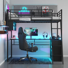 Load image into Gallery viewer, Loft Bed With LED Desk And 4 Storage Shelves