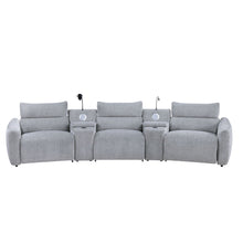 Load image into Gallery viewer, Fullar - Modular Power Motion Sectional Sofa With Console, 2 Wireless Chargers, 4 Cupholders, And 2 Speakers, 1 Phone Holder And 1 Reading Light, Adjustable Headrest - Light Gray
