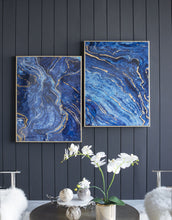 Load image into Gallery viewer, Framed Art Panels, Unique Marbled Design (Set of 2) - Blue