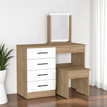 Load image into Gallery viewer, 39" Wood Four Drawer Vanity Table With Mirror And Seat - Natural And White