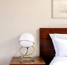 Load image into Gallery viewer, Metal Geo Spiral Bedside Lamp With White Globe Shade - Gold