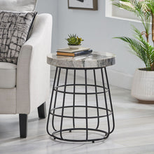 Load image into Gallery viewer, Side Table With Marble Top And Iron Base - Black / White
