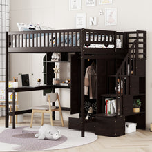 Load image into Gallery viewer, Loft Bed With Bookshelf, Drawers, Desk, And Wardrobe
