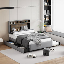 Load image into Gallery viewer, Upholstered Platform Bed With Storage Headboard, Trundle & 2 Drawers And A Set Of Sockets & USB Ports