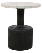 Load image into Gallery viewer, 21" Distressed Marble And Solid Wood Round Pedestal End Table - Black