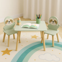 Load image into Gallery viewer, Sloth Themed Table And Chair Set With 2 Cute Animal Chairs - Natural Wood / Sage Green