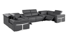 Load image into Gallery viewer, Leather Power Reclining U Shaped Eight Piece Corner Sectional With Console - Dark Gray