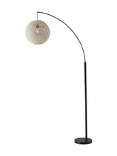Load image into Gallery viewer, Arched Floor Lamp With Groovy Beige Abstract Wicker Globe Shade - Antiqued Bronze