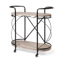 Load image into Gallery viewer, Solid Wood Steel Round Rolling Kitchen Cart With Storage - Black