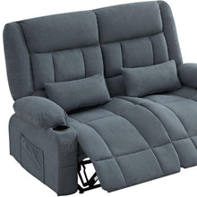 Load image into Gallery viewer, Chenille Manual Reclining Loveseat With Storage Toss Pillows - Slate Blue