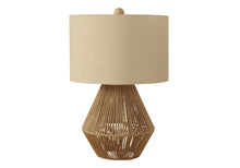 Load image into Gallery viewer, Rattan Geometric Table Lamp With Beige Drum Shade - Brown
