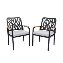 Load image into Gallery viewer, Outdoor Patio Stationary Dining Chairs With Outdoor Grade Sunbrella Cushions, Branch Like Backrest (Set of 2) - Bourbon Brown