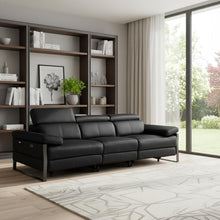 Load image into Gallery viewer, Top Grain Leather Reclining Metal USB Sofa (720334) - Black