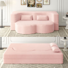 Load image into Gallery viewer, Convertible Plush Corduroy Foam-Filled Sleeper Sofa Bed With 2 Pillows