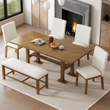 Load image into Gallery viewer, Topmax - 6 Piece Farmhouse Extendable Dining Table Set Trestle Kitchen Table Set With Removable Leaf And Upholstered Dining Chair And Bench For Dining Room