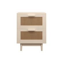 Load image into Gallery viewer, Nightstand With 2 Drawers, Storage Side Table For Bedroom - Antique Natural / Rattan