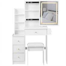 Load image into Gallery viewer, Cabinet Vanity Table & Cushioned Stool, USB Power Station, Hair Dryer Bracket - White