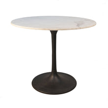 Load image into Gallery viewer, 36" Rounded Marble And Iron Pedestal Base Dining Room Table - White