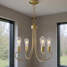 Load image into Gallery viewer, 20" Four Light Dimmable Chandelier With Shades - Brass