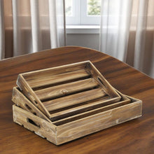 Load image into Gallery viewer, 19" Rectangular Wood Handmade Tray With Handles - Brown