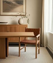 Load image into Gallery viewer, Woven Leather And Solid Wood Dining Arm Chair - Brown