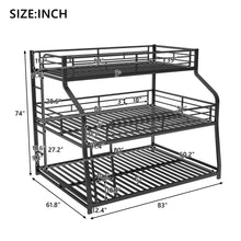 Load image into Gallery viewer, Twin Long / Full Long / Queen Triple Bunk Bed With Long And Short Ladder And Full-Length Guardrails - Black