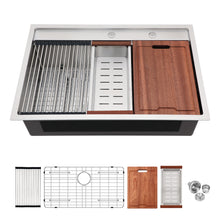Load image into Gallery viewer, 33" Drop In Kitchen Sink With Workstation, 16 Gauge Stainless Steel - Brushed Nickel