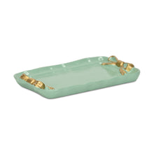 Load image into Gallery viewer, 8" Cast Iron Ribbons Vanity Tray - Aqua / Gold