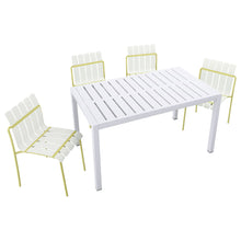 Load image into Gallery viewer, 4 Piece Set Of Modern Color Block Designed Single Chairs With Long Table