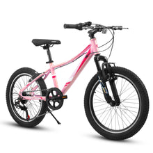 Load image into Gallery viewer, 20" Children's Bicycle Shock Absorbing Front Fork 7 Speed V Brakes Mountain Tire Boys And Girls Kids Bike For Outdoor Adventure - Pink