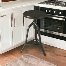 Load image into Gallery viewer, Solid Wood And Iron Backless Adjustable Height Bar Chair - Black