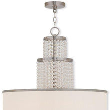 Load image into Gallery viewer, Six Light Metal Dimmable Chandelier With Shades - Nickel / Clear / Off White