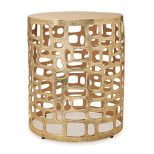 Load image into Gallery viewer, Modern Abstract Cut Out Round Drum End Table - Gold