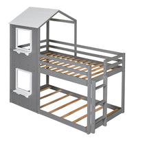 Load image into Gallery viewer, Bunk Bed Wood Bed & Roof, Window, Guardrail, Ladder
