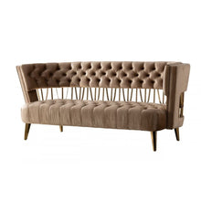 Load image into Gallery viewer, Velvet Exposed Back Love Seat - Dark Beige / Gold