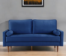 Load image into Gallery viewer, Velvet Sofa And Toss Pillows With Dark Brown Legs - Blue