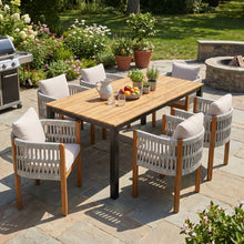 Load image into Gallery viewer, 7 Piece Outdoor Dining Set With Table And Chairs - Beige / Teak / White