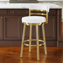 Load image into Gallery viewer, 26" Faux Leather And Stainless Steel Low Back Counter Height Swivel Bar Chair - White / Gold