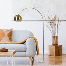 Load image into Gallery viewer, Oasis - Long Arm Gold Adjustable Floor Lamp With Round Marble Base - Gold / White Marble