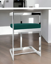 Load image into Gallery viewer, Velvet And Stainless Steel Low Back Counter Height Bar Chair - Green And Silver