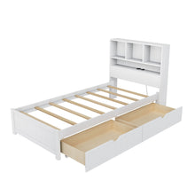 Load image into Gallery viewer, Platform Bed With Bookcase Headboard, Built-In Downlight, Charging Station, And 2 Side Drawers